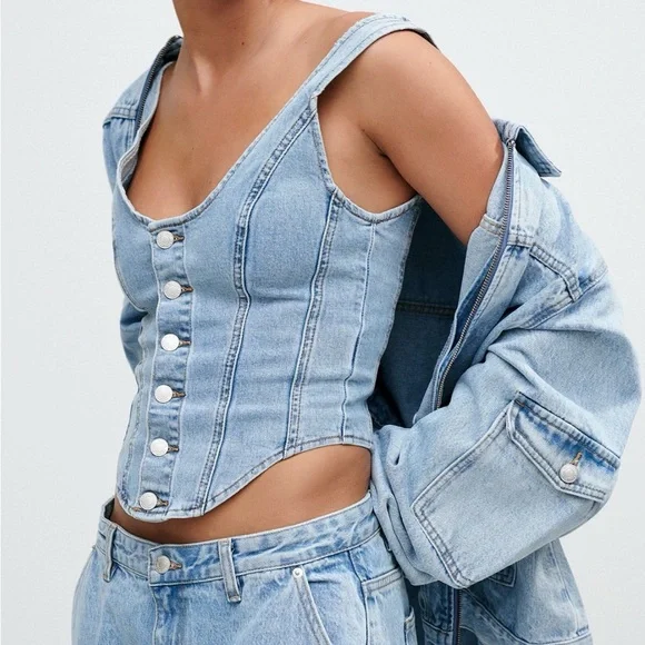 denim top Custom Women's Button-Up Denim Top