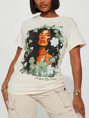 Crew Neck Protect My Peace Graphic T-Shirt