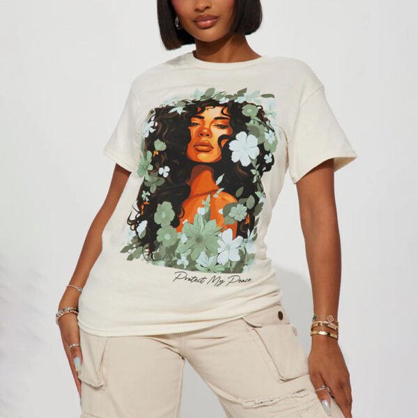 Crew Neck Protect My Peace Graphic T-Shirt