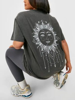 1 Plus Oversized Overdye Celestial Back Print T-shirt