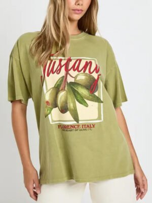 1 Tuscany Olives Printed Overdyed T-Shirt