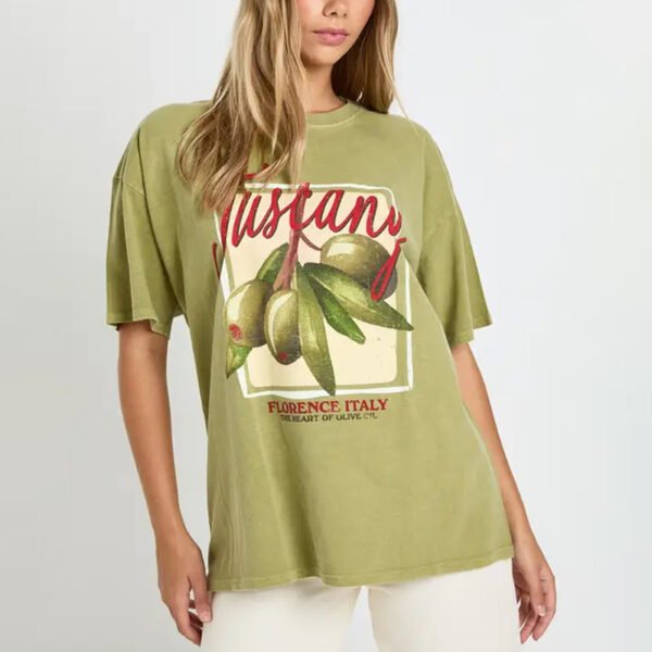 Tuscany Olives Printed Overdyed T-Shirt