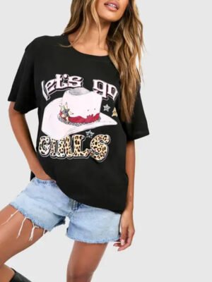 1 Leopard Cowboy Hat Printed Oversized T-shirt