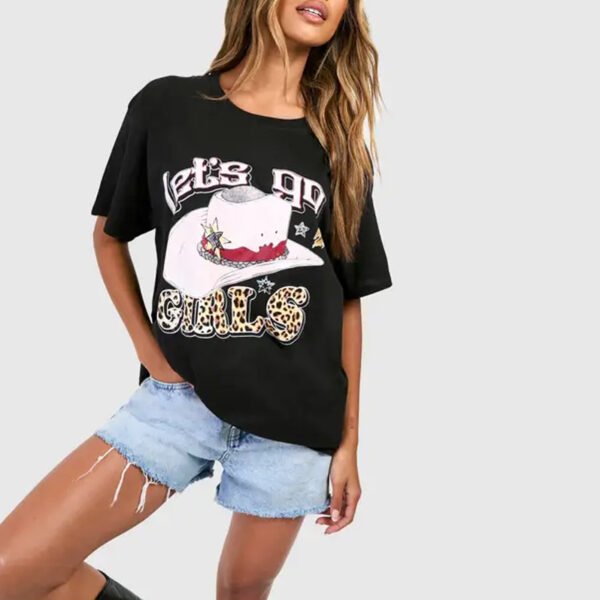 1 Leopard Cowboy Hat Printed Oversized T-shirt