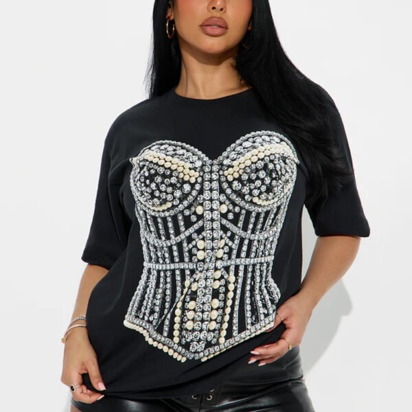 1 Waist Pearl Printed Oversized T-Shirt