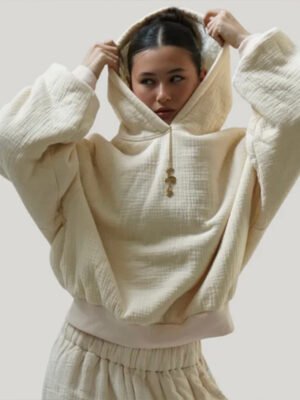 Beige Cotton Loose Homebody Hoodie Beige Cotton Loose Homebody Hoodie