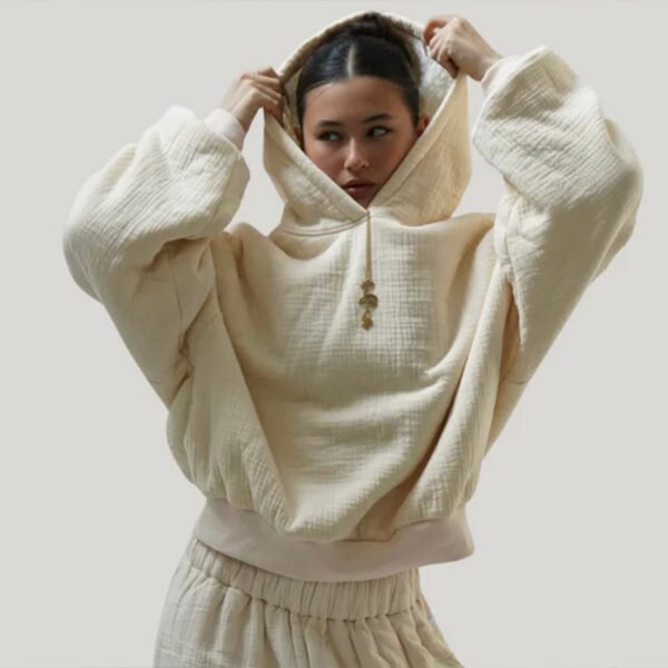 Beige Cotton Loose Homebody Hoodie