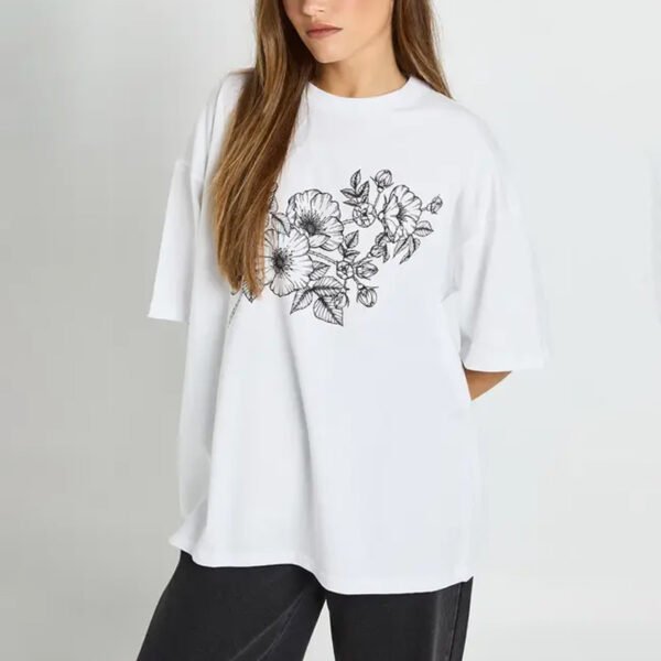 3 Floral Sketch Printed T-Shirt