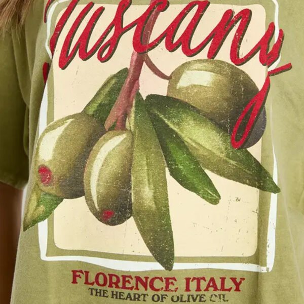 Tuscany Olives Printed Overdyed T-Shirt