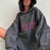 Lazy Loose Pocket Street Worn Printed Hoodie
