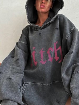 Lazy Loose Pocket Street Worn Printed Hoodie