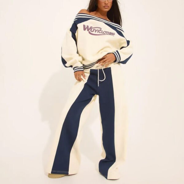 Cream Oversized Tie Waist Contrast Stripe Wide Leg Joggers