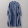 Pleated Linen Long Shirt Dress