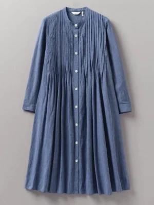 Pleated Linen Long Shirt Dress