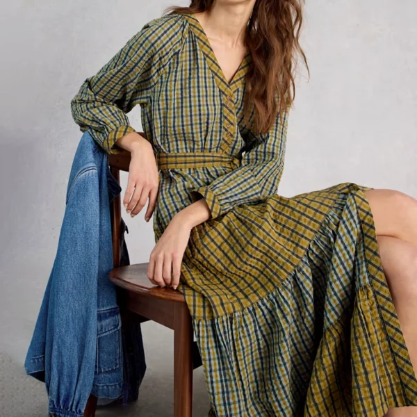 Pure Cotton Checked Midi Tiered Dress Pure Cotton Checked Midi Tiered Dress