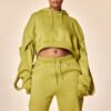 Plus Moss Green Strap Detail Cropped Hoodie Plus Moss Green Strap Detail Cropped Hoodie