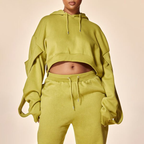 Plus Moss Green Strap Detail Cropped Hoodie Plus Moss Green Strap Detail Cropped Hoodie