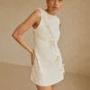 Cute Bow Cotton Fit Mini Dress Cream