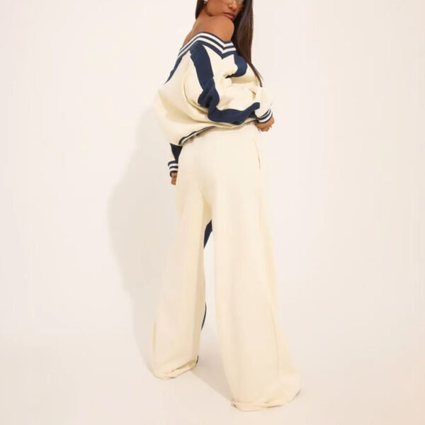 Cream Oversized Tie Waist Contrast Stripe Wide Leg Joggers