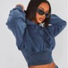 Shape Blue Sweat Cropped Shirred Waist Hoodie