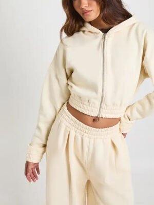 Cropped Double Zip Cinched Waist Hoodie