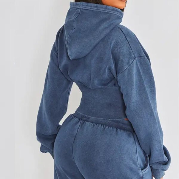 Shape Blue Sweat Cropped Shirred Waist Hoodie