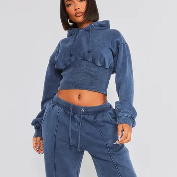 Shape Blue Sweat Cropped Shirred Waist Hoodie