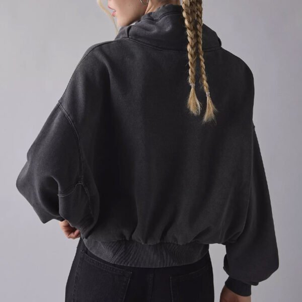 Acid Washed Black Drawstring Mockneck Pullover