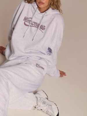 Ice Grey Puff Print Oversized Hoodie