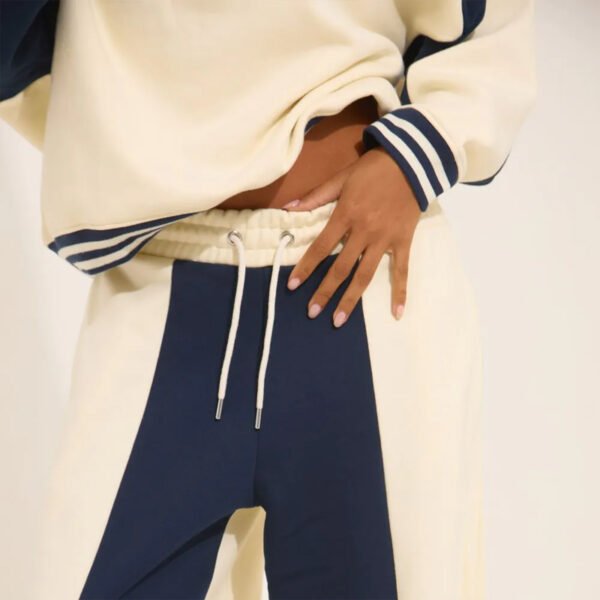 Cream Oversized Tie Waist Contrast Stripe Wide Leg Joggers