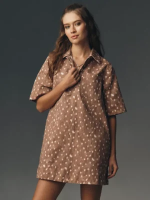 Short-sleeve Denim A-line Mini Dress