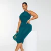 Plus Emerald Green Slinky Ruched One Shoulder Longline Midi Dress