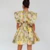 Puffed Neckline Mini Dress Floral Pink/Yellow