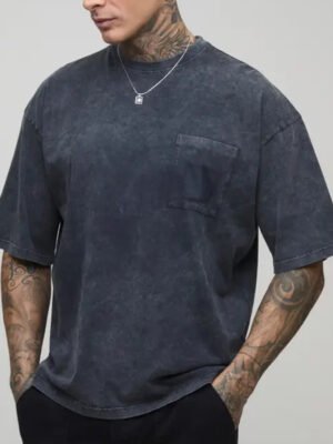 Tall Oversized Boxy Heavyweight Washed Pocket Applique T-Shirt