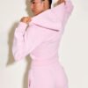 5.2 Pink Cotton Fleece Crop Zip Hoodie