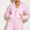 5.3 Pink Cotton Fleece Crop Zip Hoodie