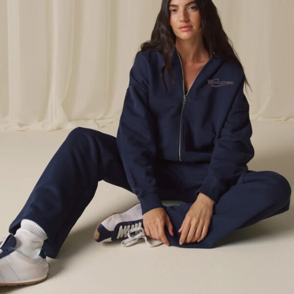Navy Blue Varsity Zip Through Hoodie