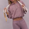 Mauve Loopback Elasticated Waist Zip Hoodie