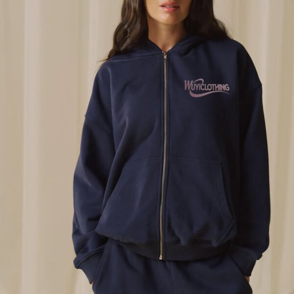 Navy Blue Varsity Zip Through Hoodie