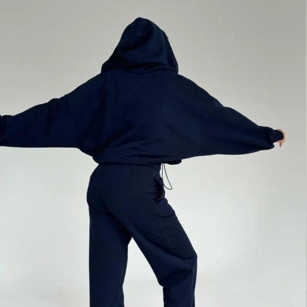 7.3 Black Blank Pattern Oversized Long Sleeve Hoodie