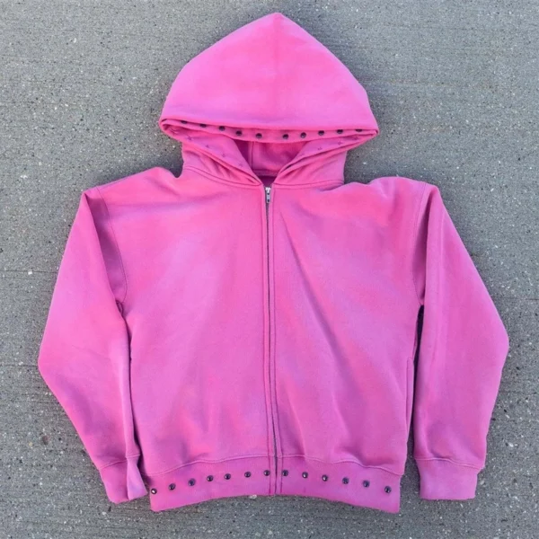 Studded Washed Zip Hooded Sweatshirt Studded Washed Zip Hooded Sweatshirt