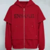 Red Layered Sleeve Zip Hoodie