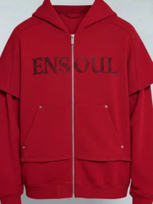 Red Layered Sleeve Zip Hoodie Red Layered Sleeve Zip Hoodie