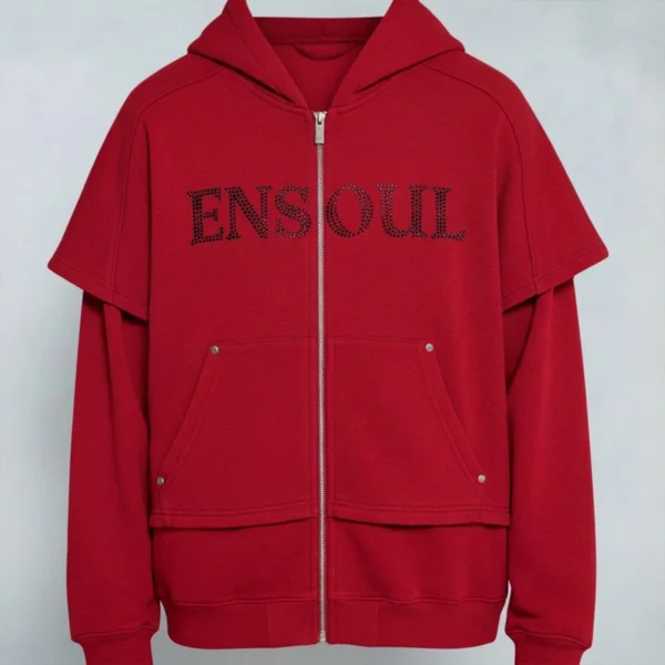 Red Layered Sleeve Zip Hoodie