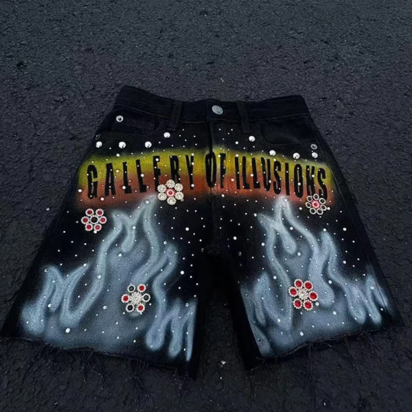 Flame Rhinestone Denim Shorts Flame Rhinestone Denim Shorts