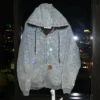 Allover Rhinestone Denim Hoodie Jacket