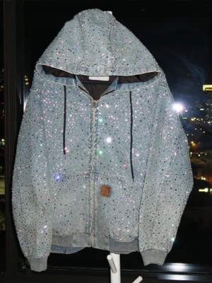Allover Rhinestone Denim Hoodie Jacket Allover Rhinestone Denim Hoodie Jacket