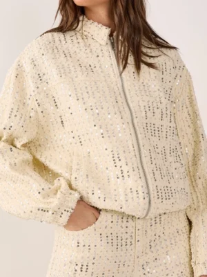 Denim Sequin Bomber Jacket