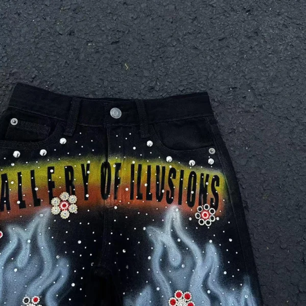 Flame Rhinestone Denim Shorts Flame Rhinestone Denim Shorts