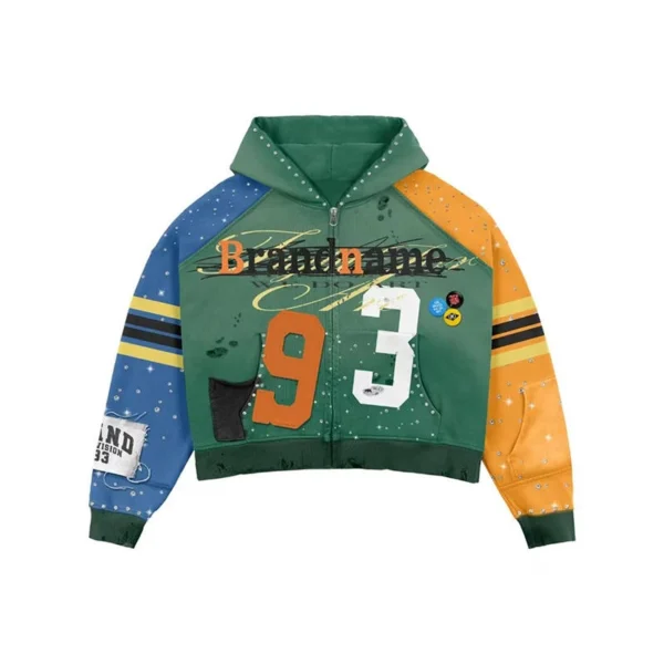 Colorblock Rhinestone Cropped Zip Hoodie Colorblock Rhinestone Cropped Zip Hoodie